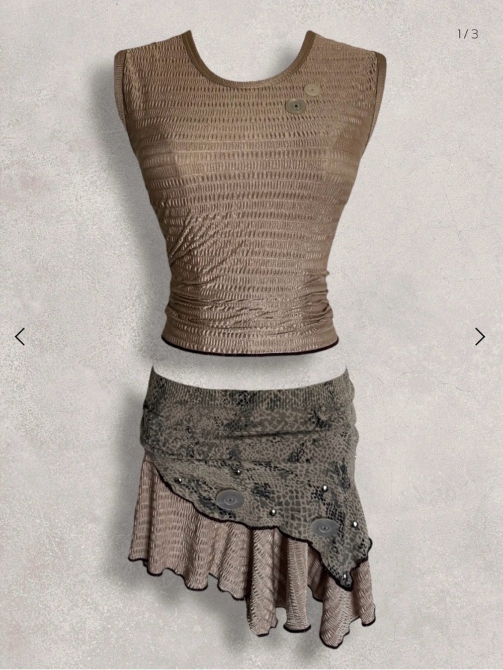 Women’s Taupe Two-Piece Skirt Set with Textured Top